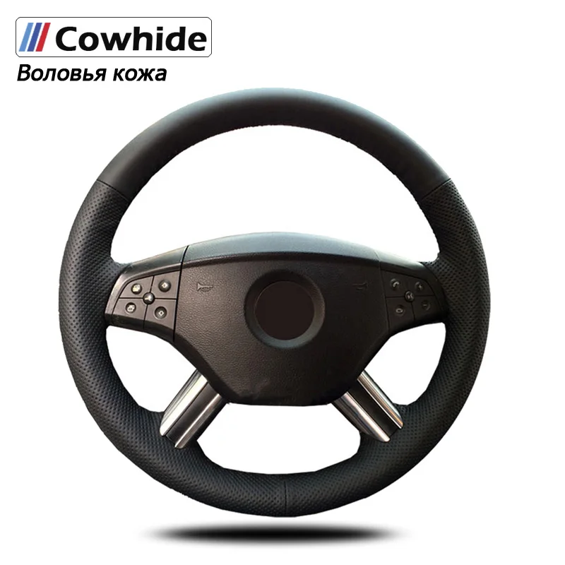 Черные чехлы на руль из натуральной кожи ручной работы для Mercedes-Benz W164 M-Class ML350 ML500