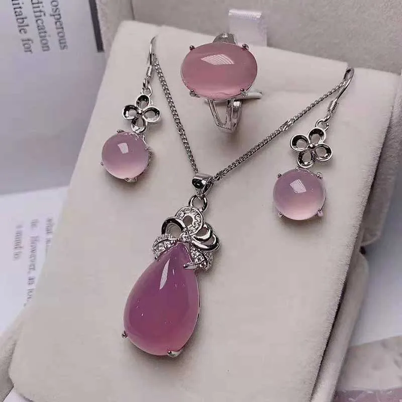 Нефритовый костюм из трех предметов ожерелье серебра 925 пробы инкрустированное