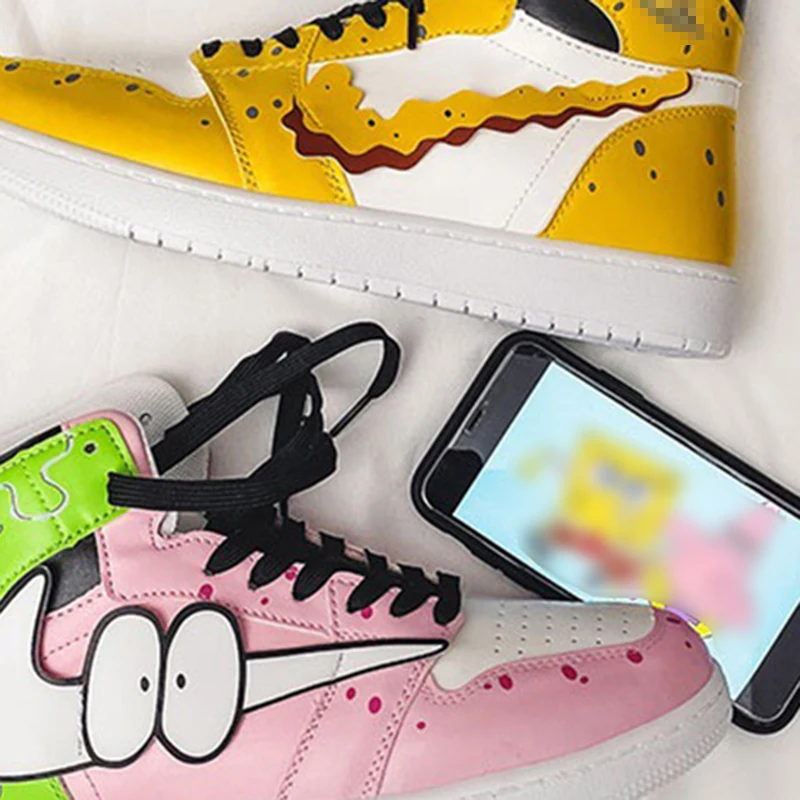 

2021 Men Sneakers Anime SquarePants Shoes Zapatillas Hombre Fashion Women Couples Flats Casual Outdoor High Top Tennis Sneakers