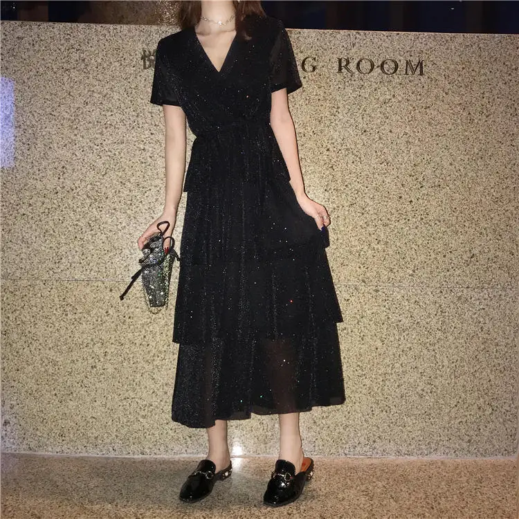 Женская Тюлевая юбка с блестками во французском стиле элегантное приталенное