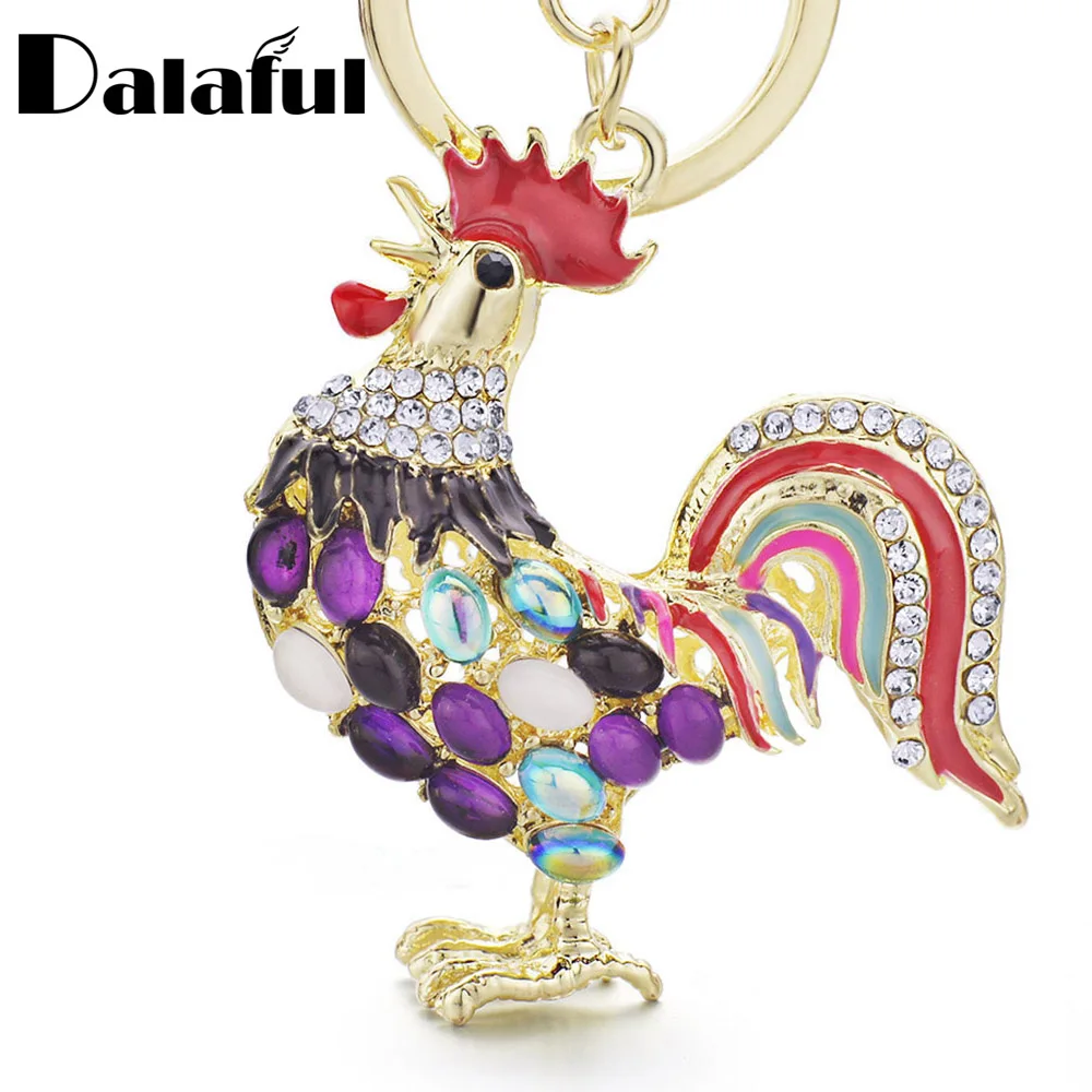 

Dalaful Pretty Chic Opals Cock Rooster Chicken Keychains Crystal Bag Pendant Key ring Key chains Gift Jewelry Llaveros K131