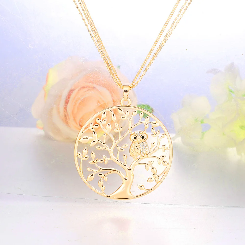 Цепочка с подвеской в виде совы Женская длинная Многослойная цепь золотистого и