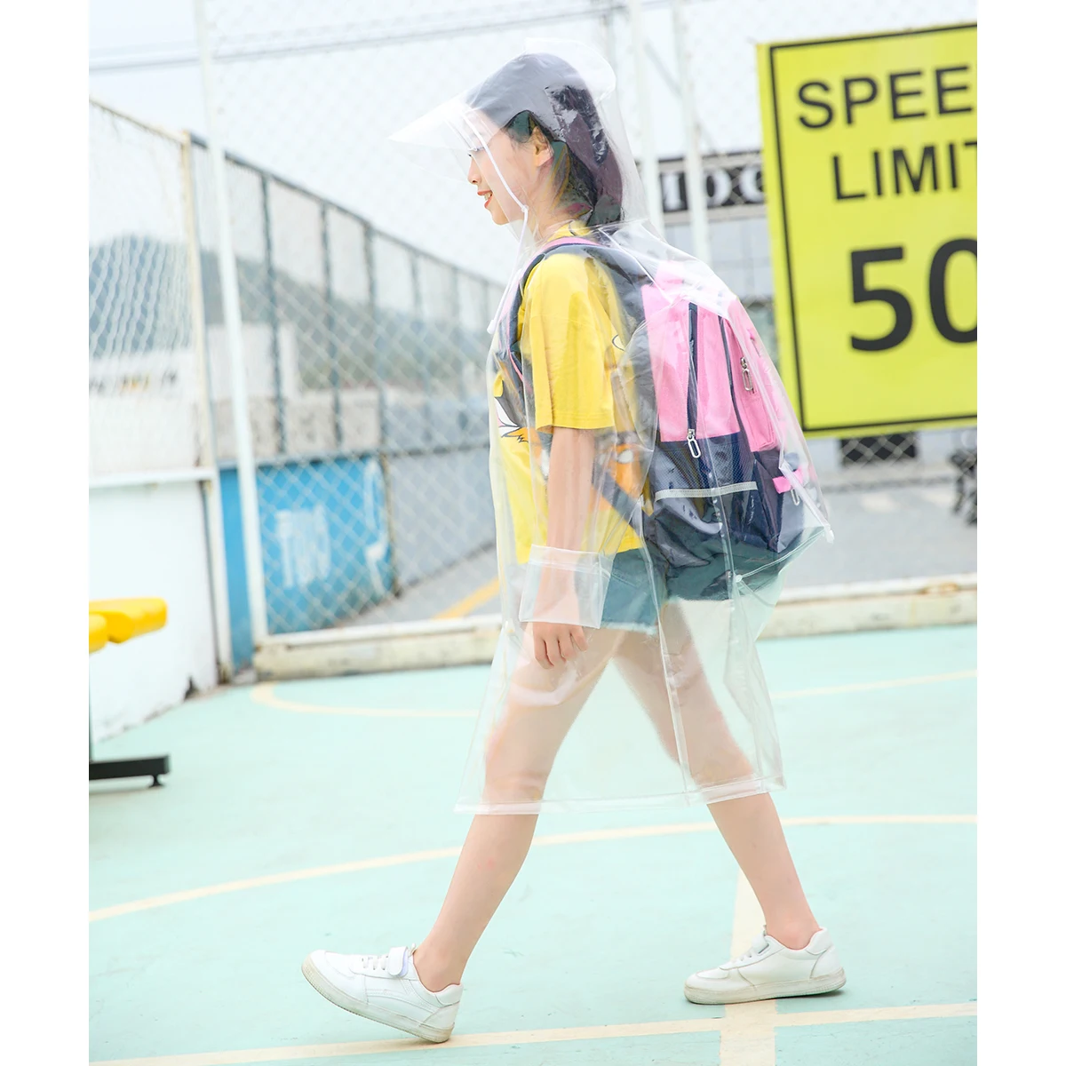 

Детский прозрачный длинный дождевик с капюшоном и отделением для рюкзака для мальчиков и девочек