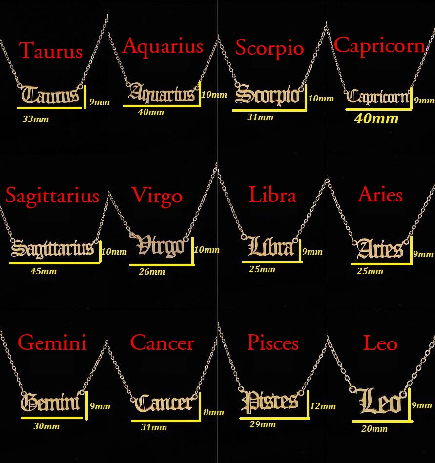 2020 модное ожерелье со знаками Зодиака золотые старые английские буквы 12