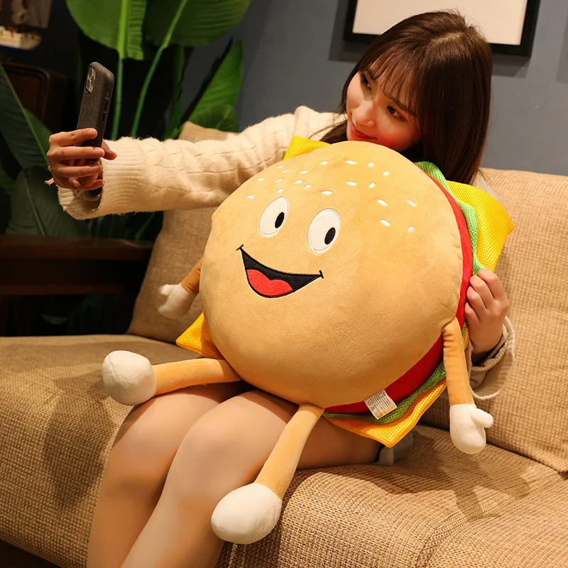 

30/45cm Cute Cartoon Plush Hamburger With Cheese Plush Toy Stuffed Pillow Food Cushion Kids Toys High Quality Birthday Gift