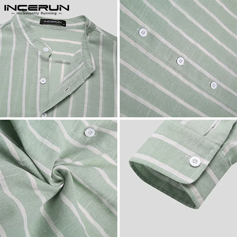 

INCERUN Autumn Striped Men Casual Shirt Brand Long Sleeve Stand Collar Blouse 2021 Streetwear Harajuku Chic Camisa Masculina 5XL