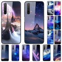 case for realme x50 back phone cover black silicone bumper with tempered glass star sky series