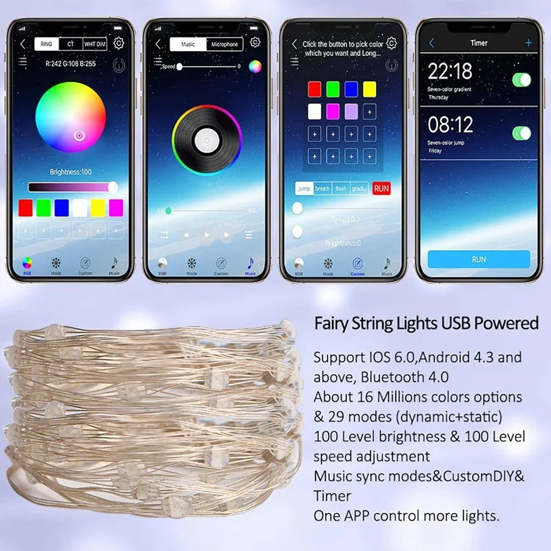 

Christmas Tree Decoration Lights Customized Smart Bluetooth LED Personalized String Light App Remote Control Lights Dropshipping