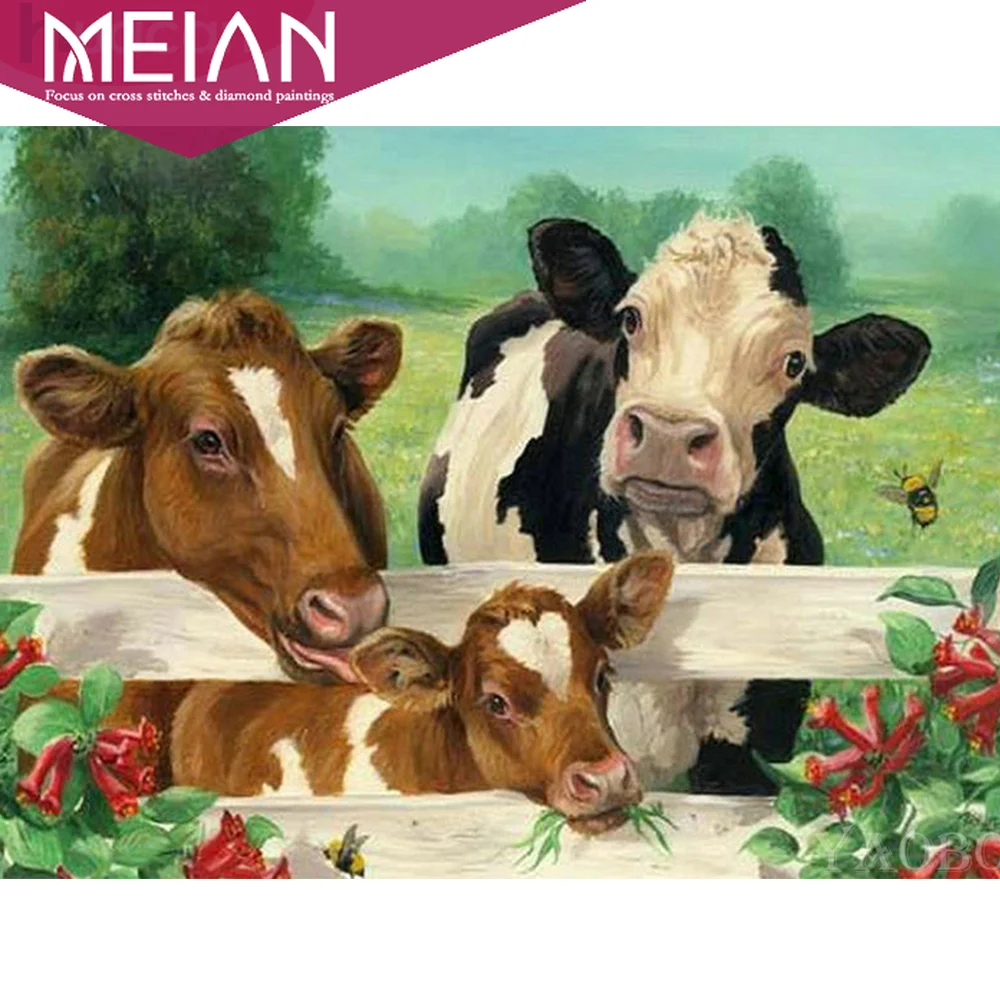 Полностью круглая Алмазная вышивка Meian Animal 5D картина с вышитым животным