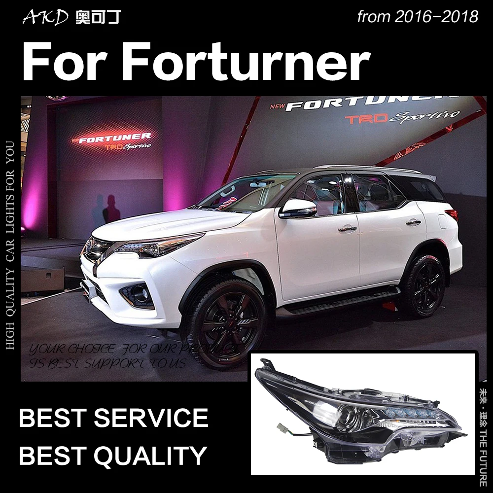AKD автостайлинг для Toyota Fortuner фары 2016 2018 все светодиодный DRL ангельские глазки