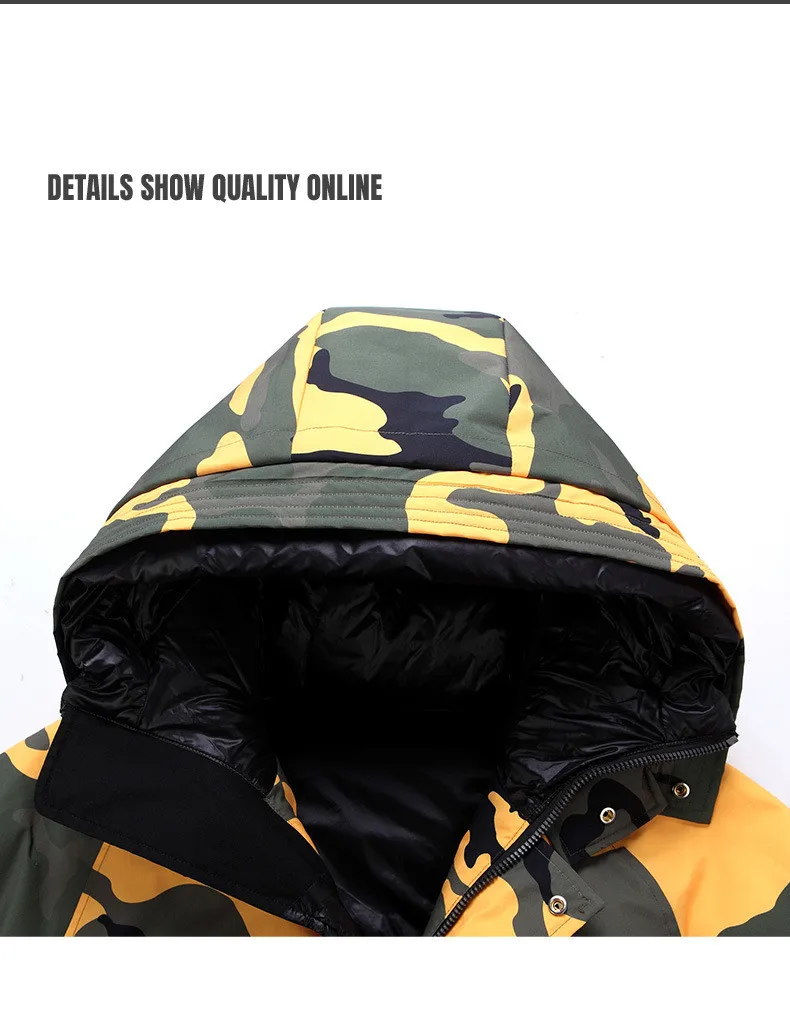Индивидуальное мужское пуховое пальто с капюшоном Камуфляжный декор Толстая