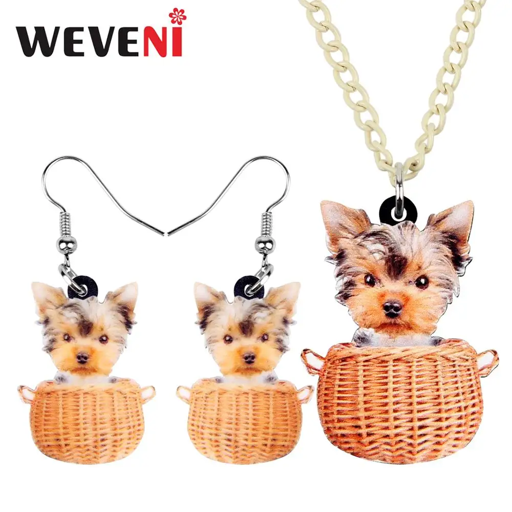 WEVENI Милые Акриловые корзины маленький Йоркширский терьер собака ожерелье серьги
