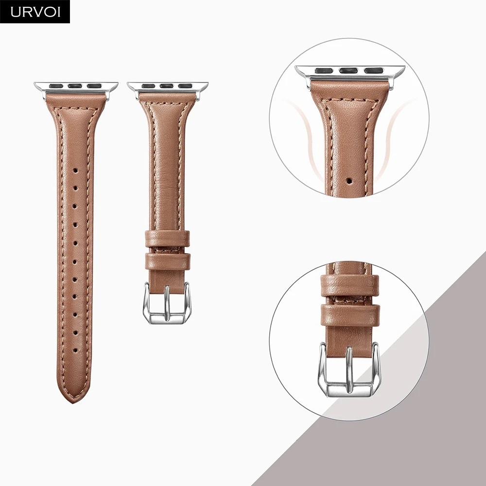 URVOI тонкий ремешок для наручных часов Apple Watch, версии 5/4 3/2/1 пояса из натуральной кожи swift кожаный ремешок для наручных часов iWatch, наручные часы Современный для маленьких девочек с рисунком в стиле ремень