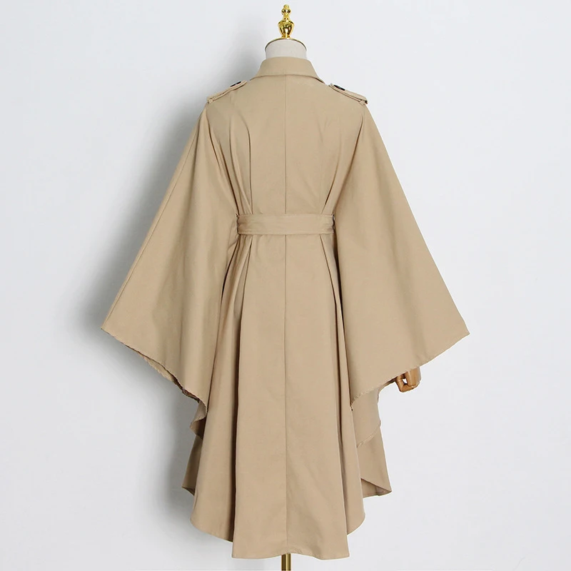 

CHICEVER Khaki Trench For Female Lapel Collar High Waist Loose Oversized Sashes Elegant Women's Windbreaker 2021 Autumn Clothing