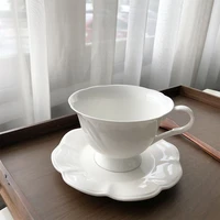 ceramic tea cup and saucer set white embossed coffee cup british style home dessert shop espresso cups