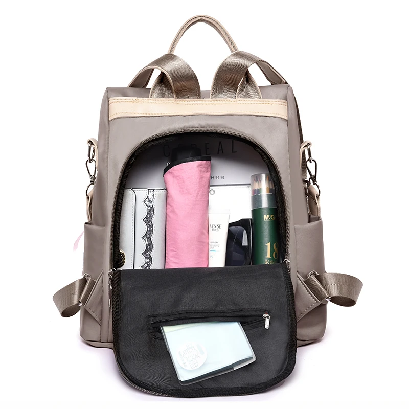 

Bow Travel Rucksack with Double Zipper Women Oxford Shoulder Bag Casual Lady Student School Bag Large Capacity All-match Bookbag