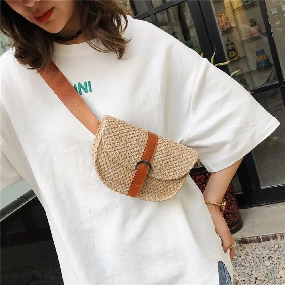 Женская Повседневная Соломенная нагрудная сумка маленькая Праздничная пляжная