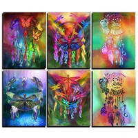 5ddiy full circle landscape diamond painting kit animal diamond embroidery butterfly art dragonfly dream catcher home decoration