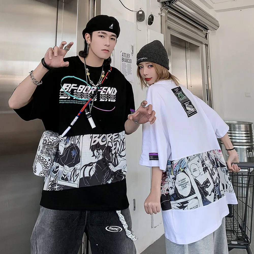 

UNCLEDONJM Anime shirt new arrival 2021 summer oversized t shirt graphic harajuku cartoon Hip Hop t shirts men UBO2165