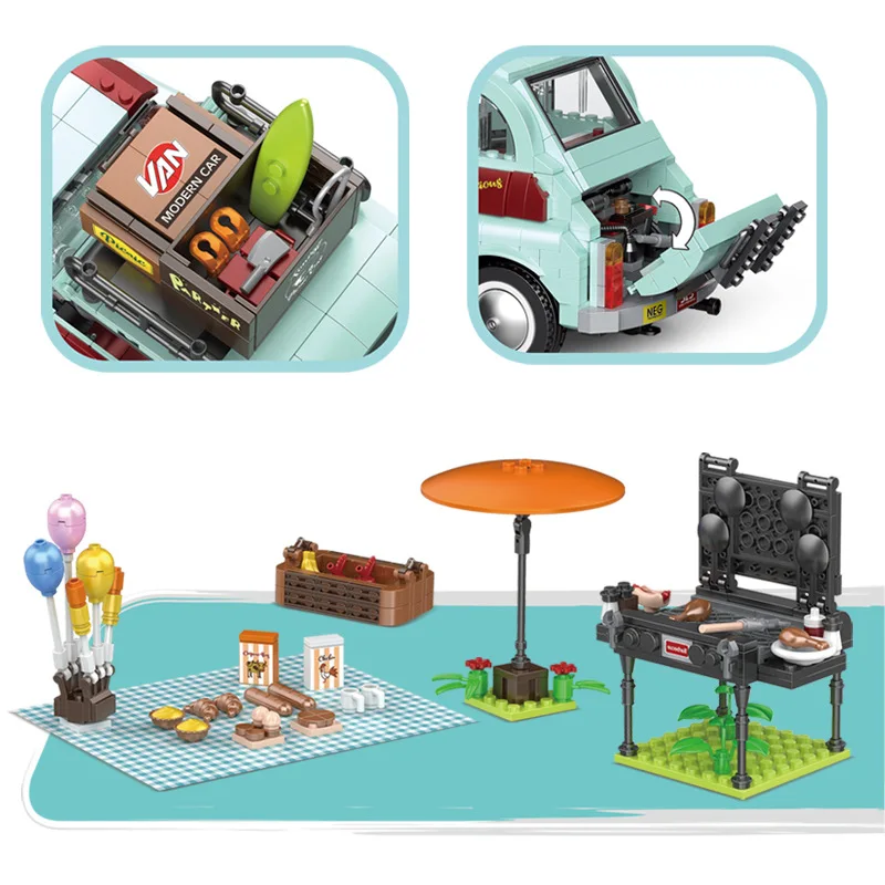 

New 1475PCS Technical Block Creator Ideal Tourist Picnic Car Trailer Tractor Diy Kits Building Bricks Set Children Toys Gifts