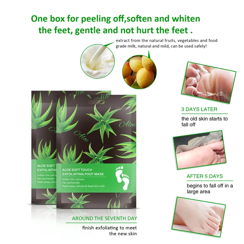 Отшелушивающие носки для ног с алоэ 2 пары/4 шт. увлажняющие педикюра многослойные