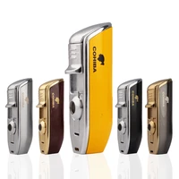 cohiba 3 torch cigar lighter metal snake mouth shape windproof jet flame cigarette lighters with cigar punch smoking tool