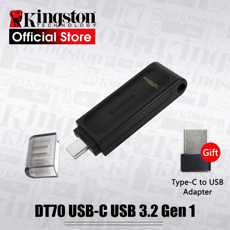 

100% Original Kingston USB C Flash Drive DT70 32GB 64GB 128GB Pendrive USB 3.2 Gen 1 Type-c Pen Drive for Macbook Type-C Device