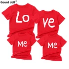 Семейные комплекты хлопковая футболка для всей семьи футболка с короткими рукавами и надписью LO VE ME Одежда для мальчиков и девочек