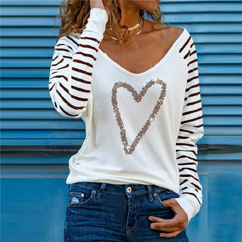 

Spring Elegant Women Floral Print Blouse 2021 Fashion V Neck Patchwork Pullover Tops Casual Mesh Striped Long Sleeve Blusa Mujer