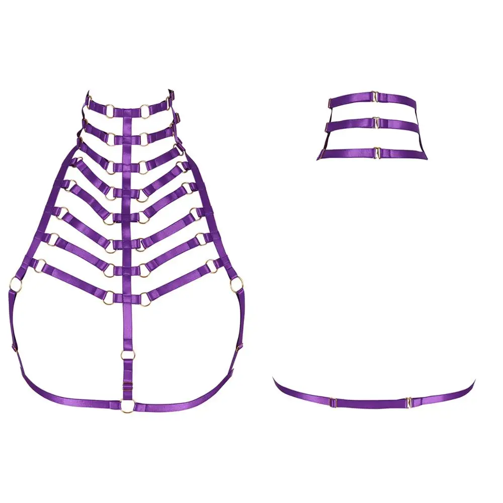 

Gothic Bra Harness Top Cage Chest Strappy Elastic Festival Rave Sexy Lingerie Belt Suspender Purple Hollow Out Underwear Women