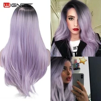 wignee long synthetic fiber wigs ombre light purple partial division with oblique bangs for women dailycosplay natural hair wig