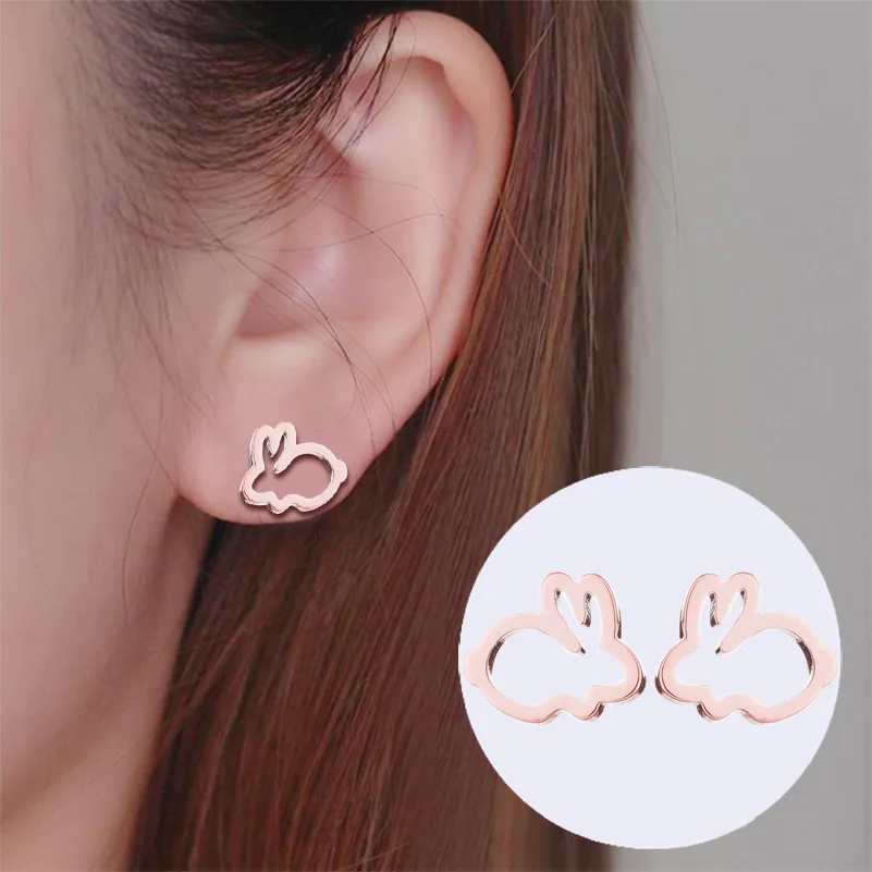 

Rinhoo Stainless Steel Cute Rabbit Fox Stud Earrings For Women Female Girl Minimalist Animal Ear Studs Fashion Jewelry Gifts