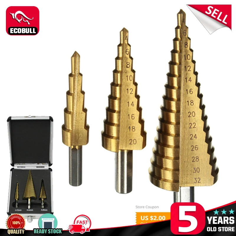 

High Quality 3pcs High Speed Steel HSS Drill Bit Set Round Shank Hex Titanium Coated Wood Para Metal Drilling Tool