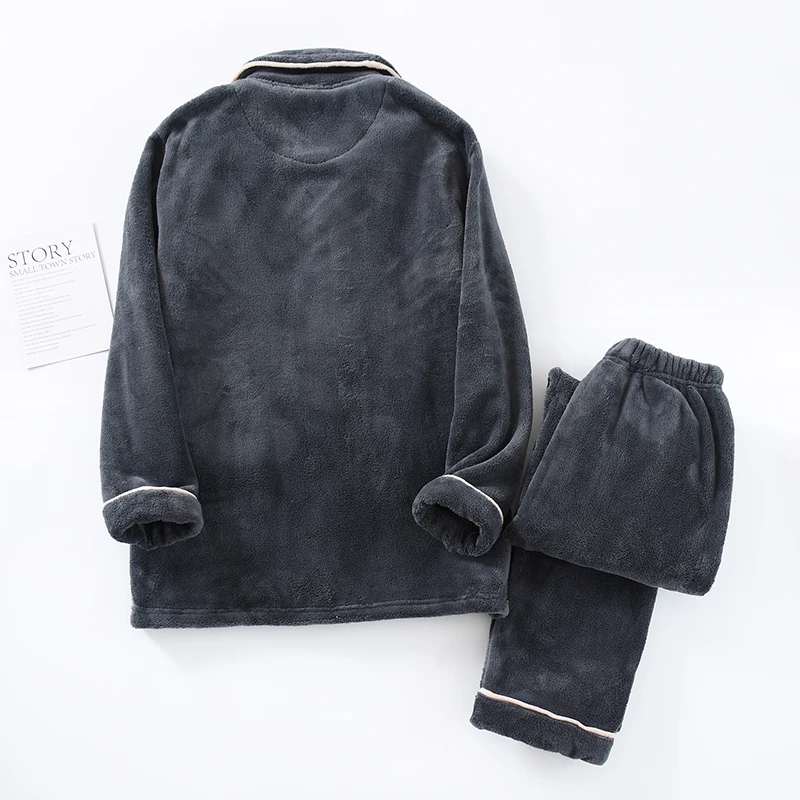 2PC Winter Thick Flannel Men Pajamas Sets Thermal Warm Long Sleeve Trousers Male Homewear Pants Plus Size Coral Fleece Sleepwear