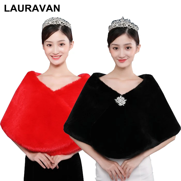 Bridal Black Red Formal Party Evening Prom Jackets Wraps Faux Fur cloaks Wedding Capes Winter Women Bolero Wrap Shawls | Свадьбы и