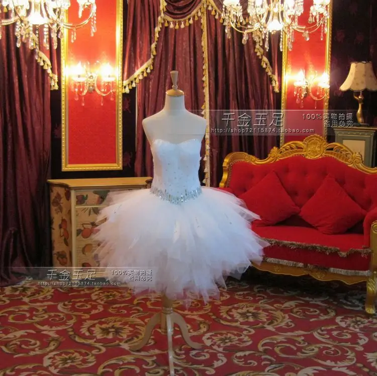 

free shipping 2016 new arrival vestidos de fiesta elegant unique short wedding Dresses with crystal and feathers bridal bown