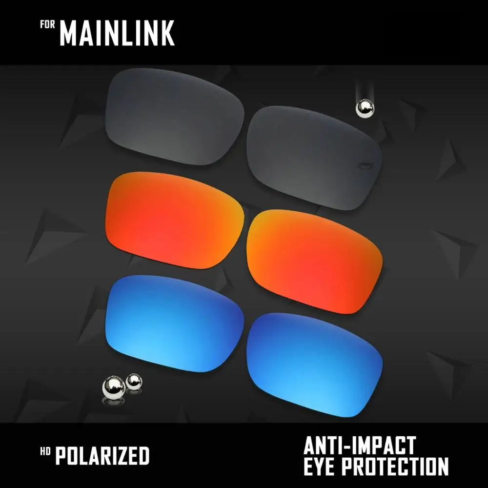 OOWLIT 3 Pairs Polarized Sunglasses Replacement Lenses for Oakley Mainlink-Black & Fire Red & Ice Blue