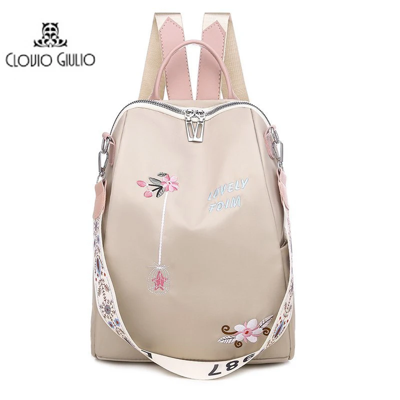 

2021 New Casual Oxford Fabric Lady's Diary Backpack Fashion Flower Embroidery One-shoulder School Bag Lady Anti-theft Bag