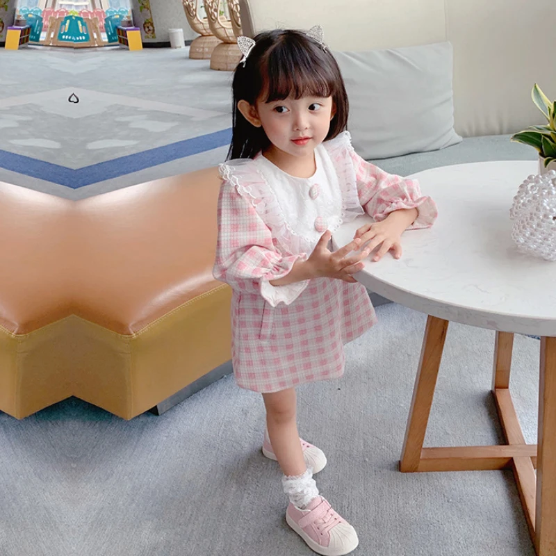 

Baby girls clothes dress spring autumn thick Korean plaid sweet college style 2-7years old Beibei Fashion Quality child clothing