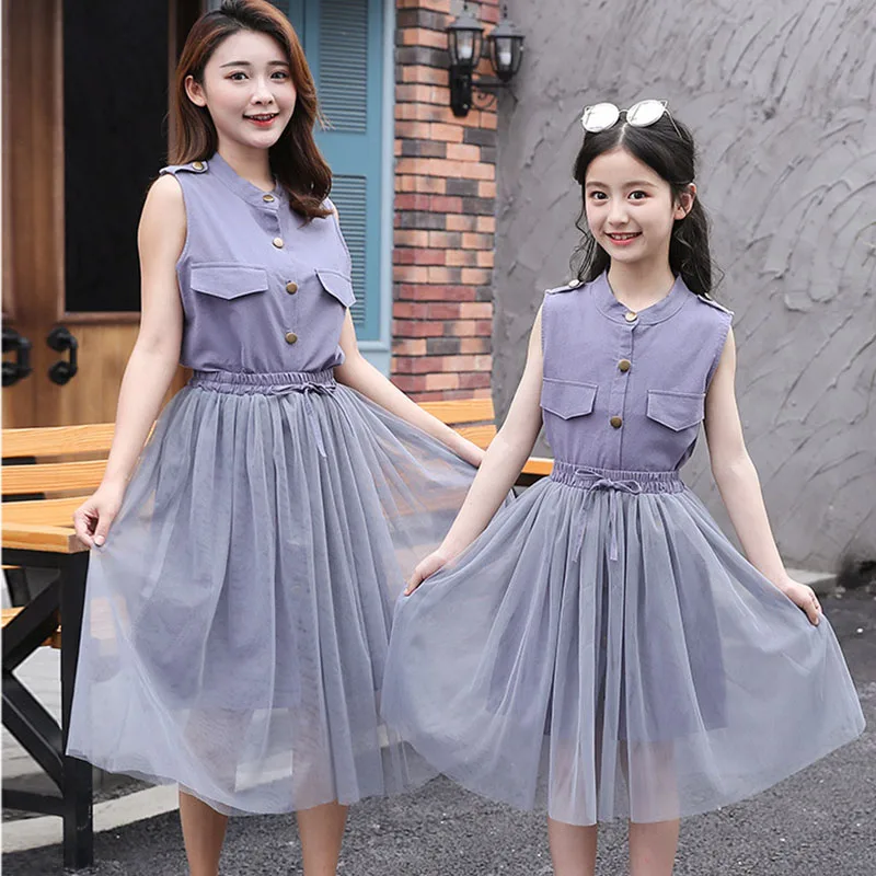 Mother Daughter Mesh Shirt Skirt Set Summer Sleeveless Mommy and Me Family Dress Matching Clothes Look Outfits | Мать и ребенок