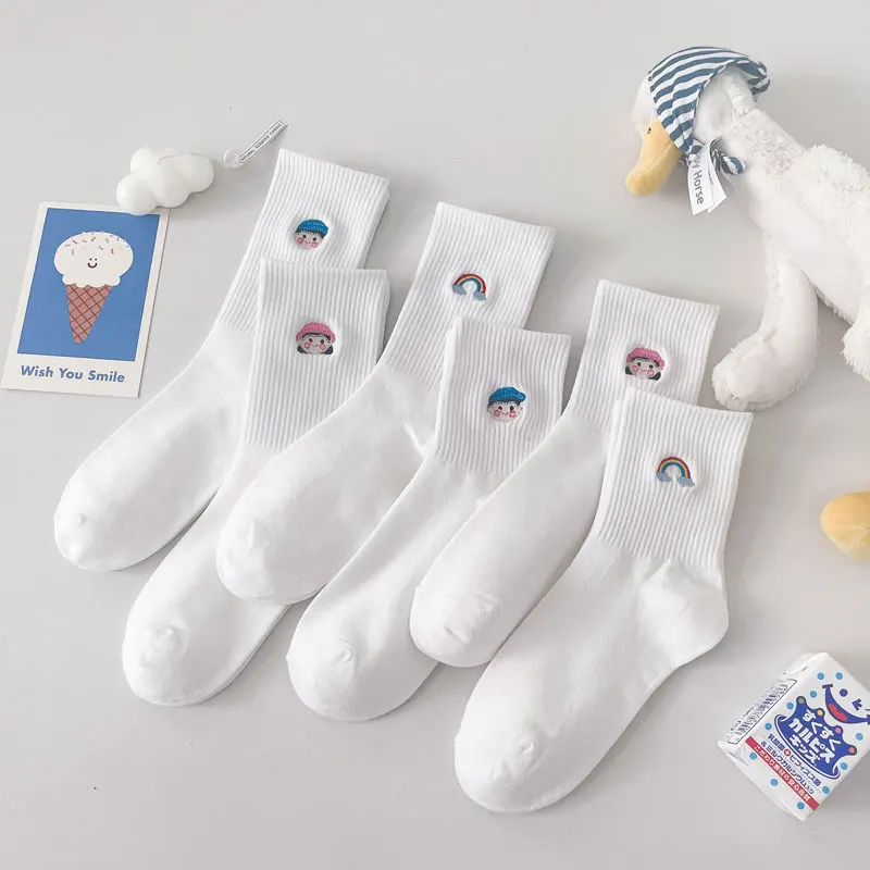 

Whtie Cartoon Cute Socks For Women Girls Small Girl Pattern Long Socks