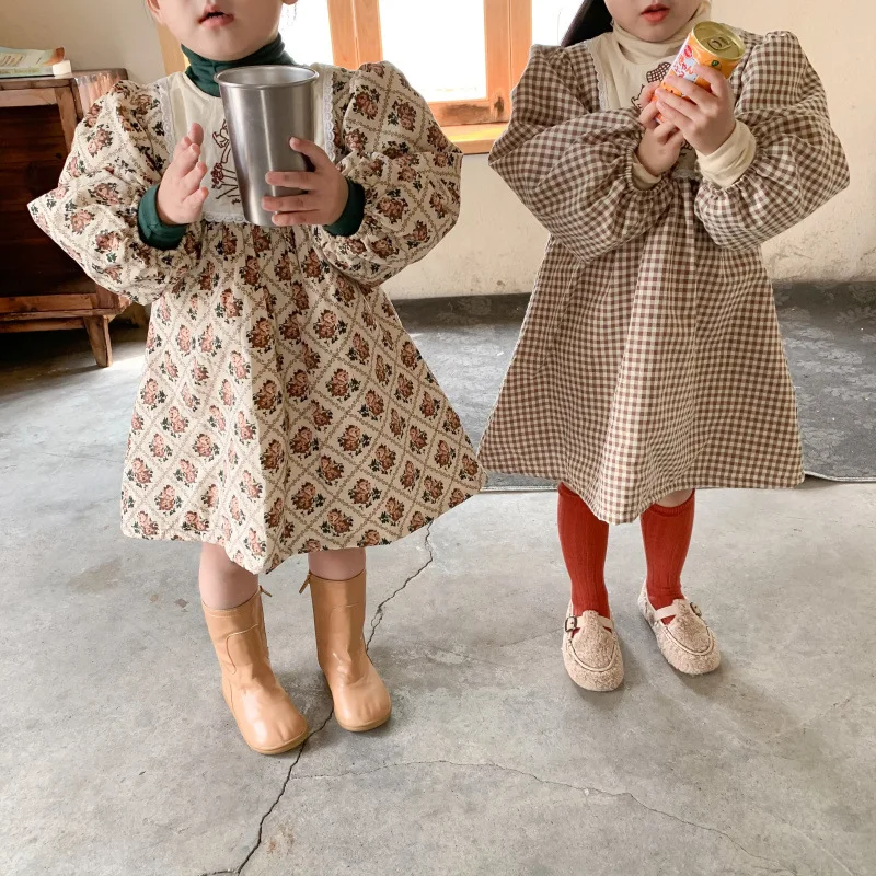 MILANCEL 2021 Winter Kids Clothes Thicekn Girls Dresses Floral Dress for Puff Sleeve Outerwear | Детская одежда и обувь