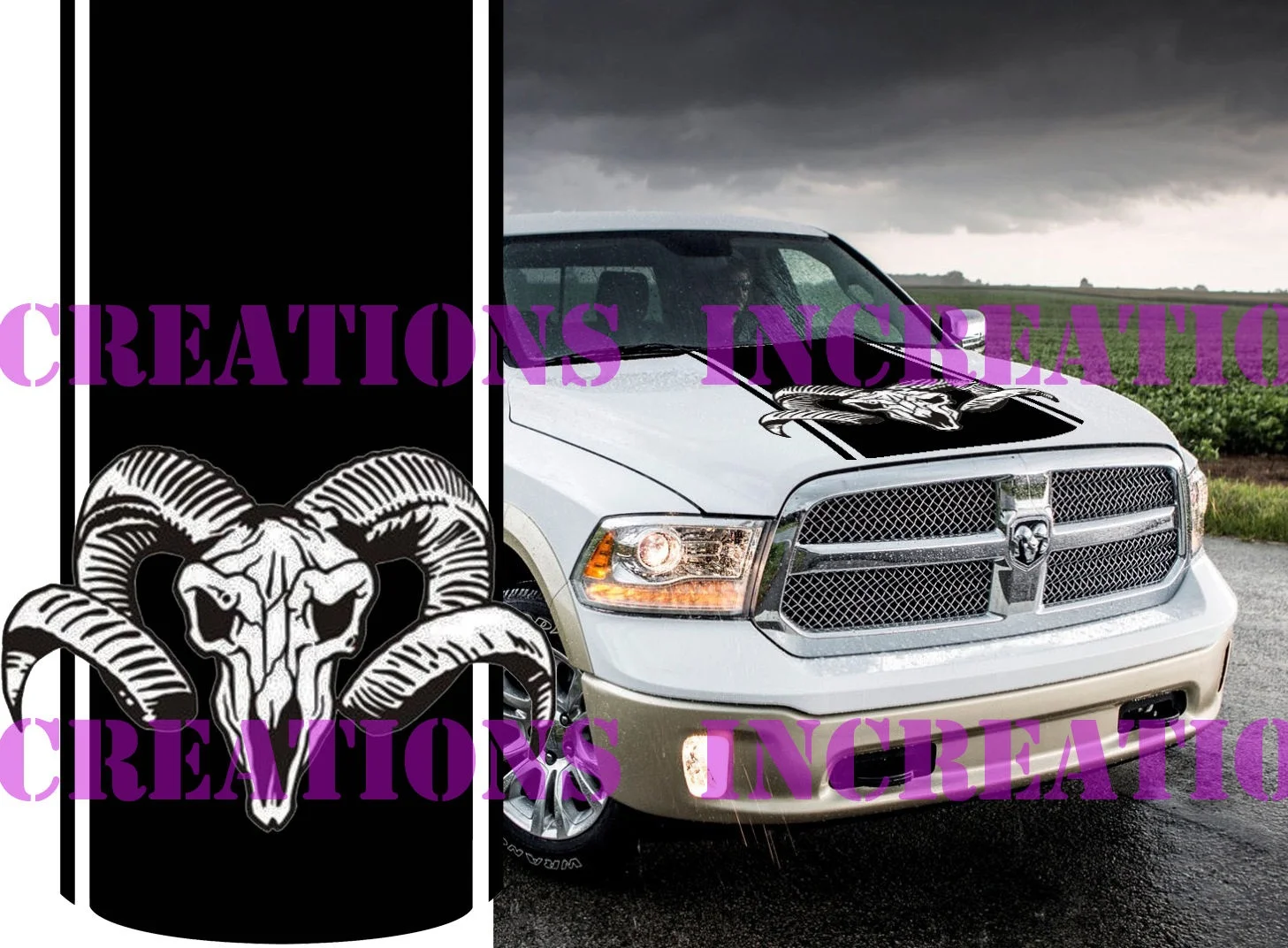 

For Universal Dodge Ram Head New 2 Hood Truck Decal Mopar Stickers Racing Choose Color