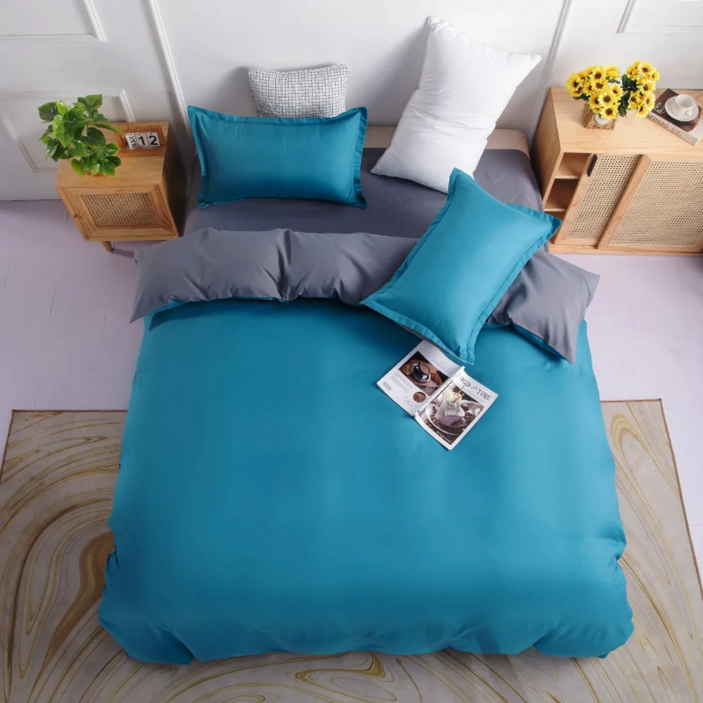 

Pure Sapphire Blue Gray Spring Autumn Bedding Set Dark Green+Gray King Queen Full Single Twin Bed sheet Duvet Cover Pillowcase