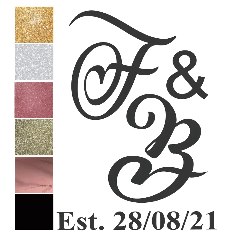 Термонаклейка с блестками для свадебных инициалов и даты термонаклейка надписью