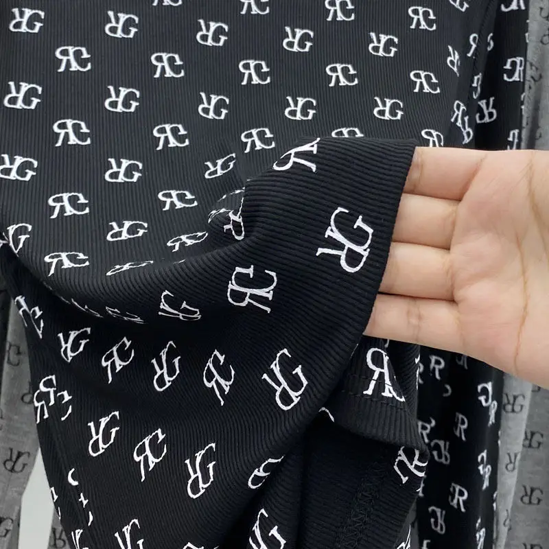 

Autumn new super fire Korean version of net red letter printing Hong Kong style thin casual round neck long sleeve t-shirt