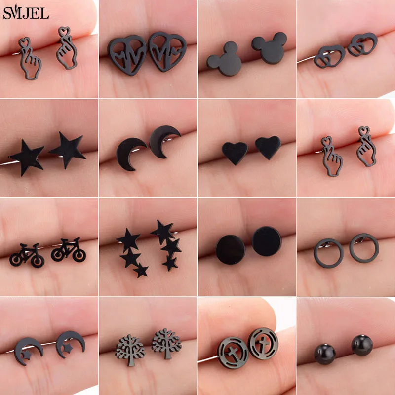 Модные черные серьги SMJEL в виде звезд из нержавеющей стали для женщин и детей