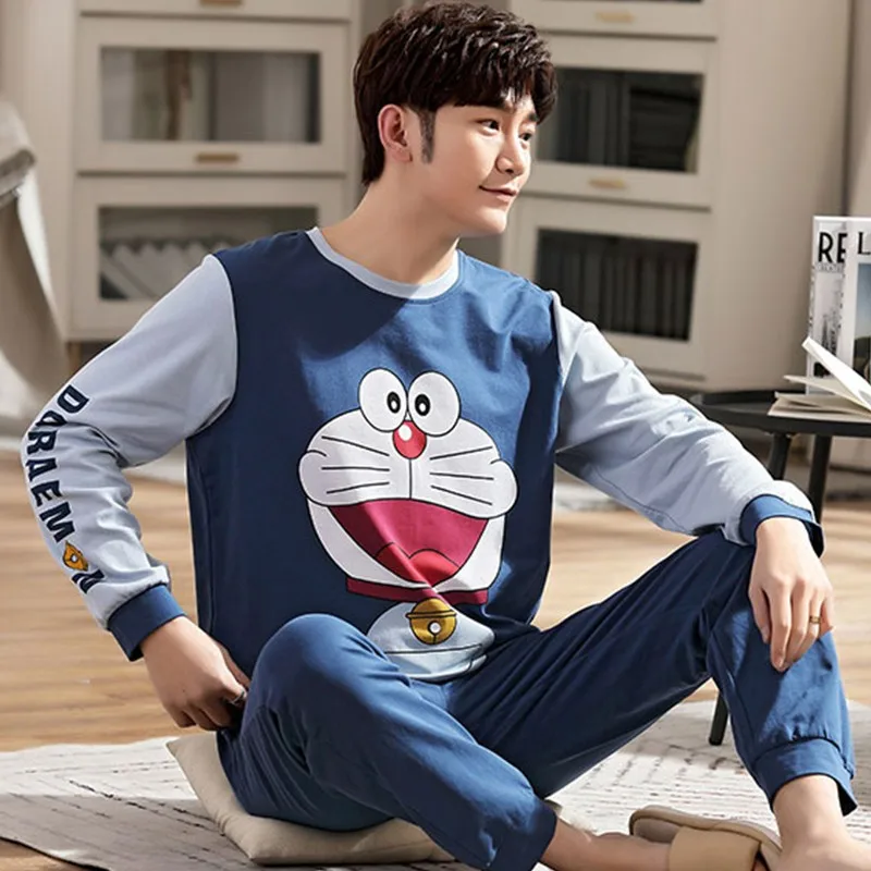 

Tonngirls Doraemon Pajamas For Women 100% Cotton Set Cartoon Pyjamas Femme Long Sleeve Couple Homewear Women Comfortable Spring