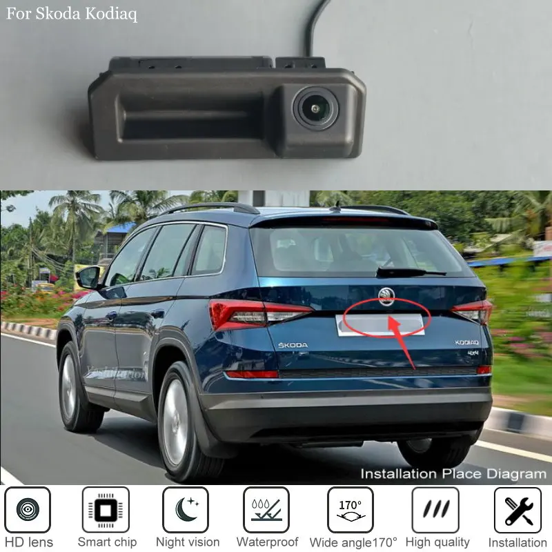 

Car Rear View Camera For Skoda Kodiaq Karoq Kamiq Rapid Superb Fabia 3 2017 2018 2019 HD CCD Back Up Parking Camera Trunk Handle