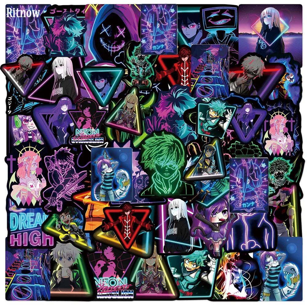 103050pcs mix neon anime stickers graffiti decals phone bike car laptop skateboard luggage waterproof kid cartoon sticker toy free global shipping